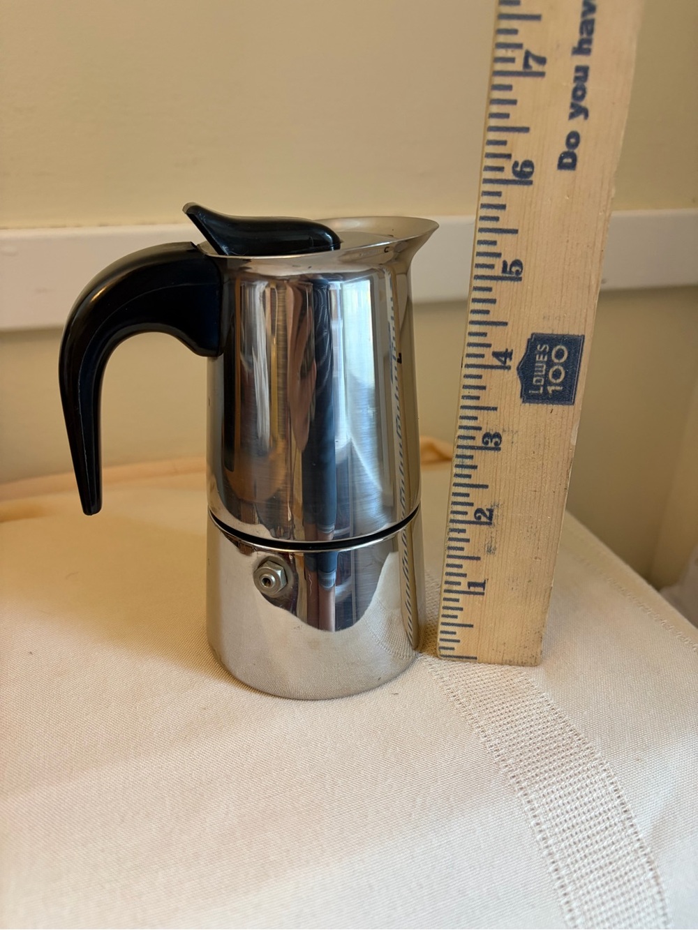 Vintage Italian Polished Stainless Espresso Moka Pot with Black Handle